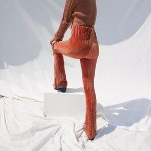 Rosie rust velour elastic waste flare pants Urban Outfitters
